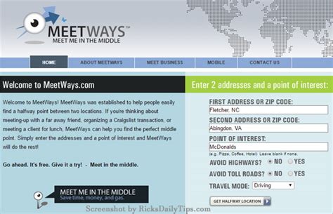 meetways|Halfway point between cities .